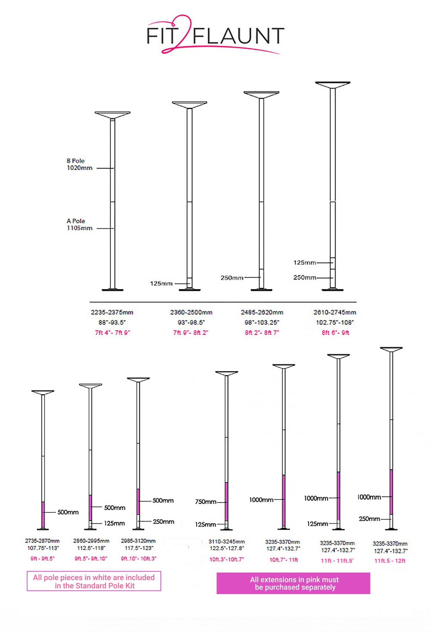 Fit 2 Flaunt Chrome Plated Portable Dance Pole Kit