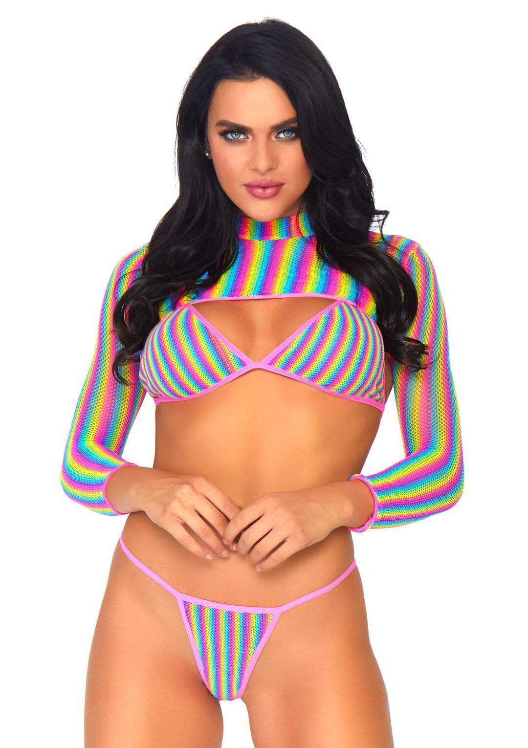 legavenue rainbow fishnet top set